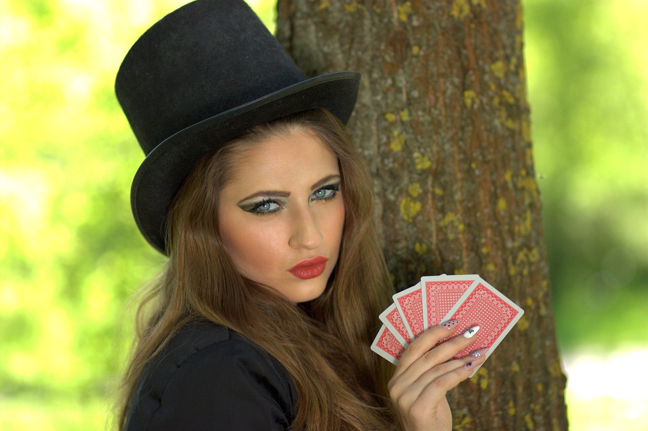 girl topper playing cards free photo