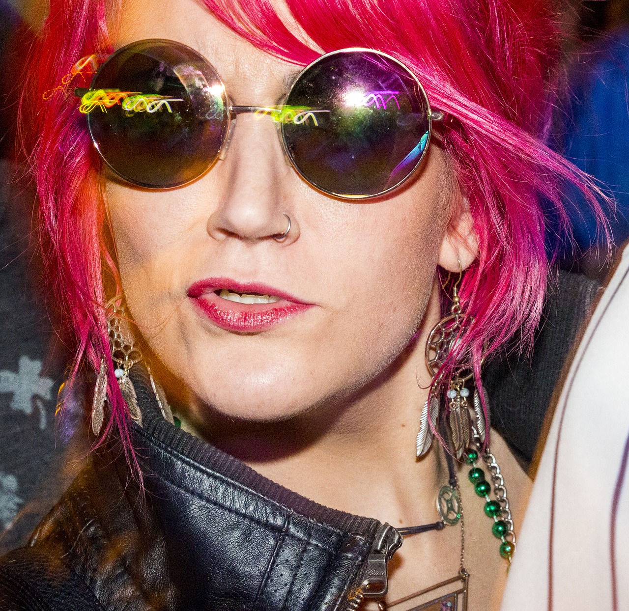 girl sunglasses pink hair free photo