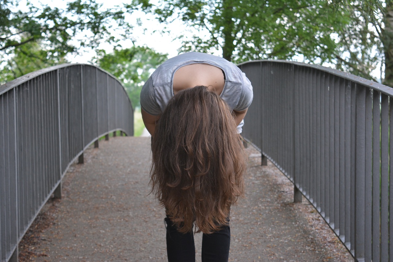girl upside down hair free photo