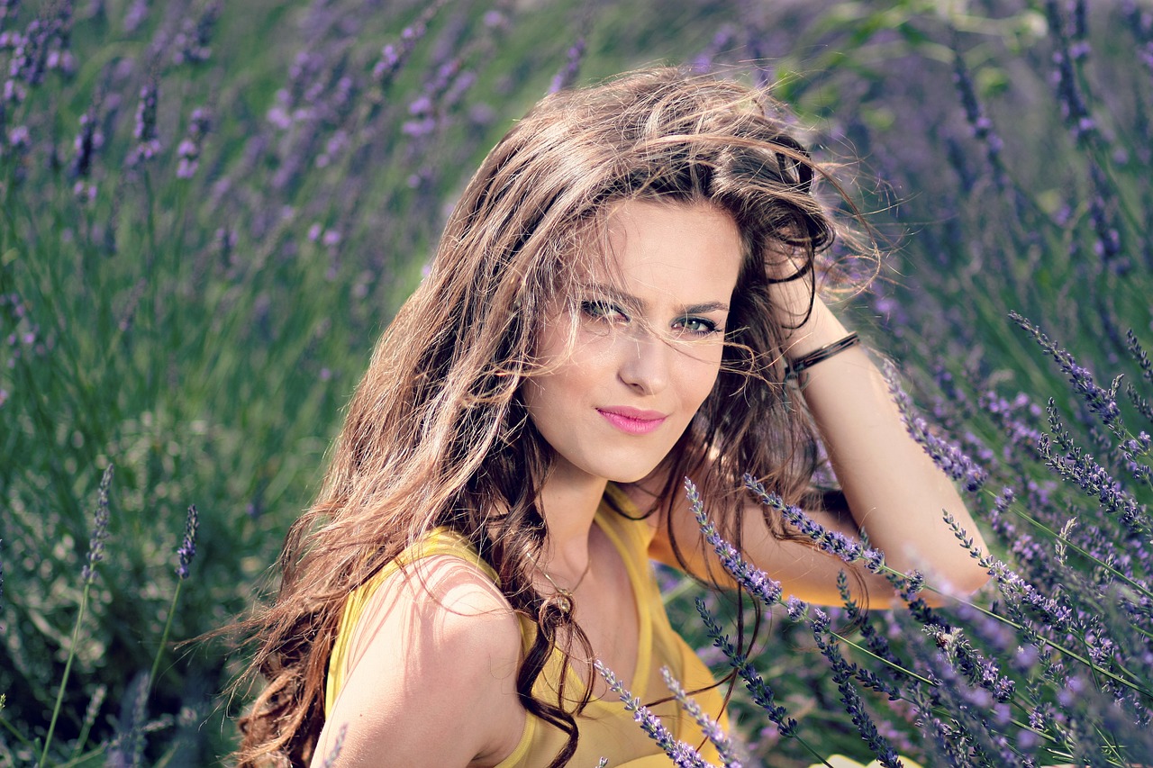 girl lavender flowers free photo