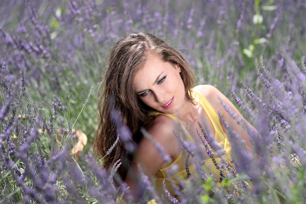 girl lavender flowers free photo