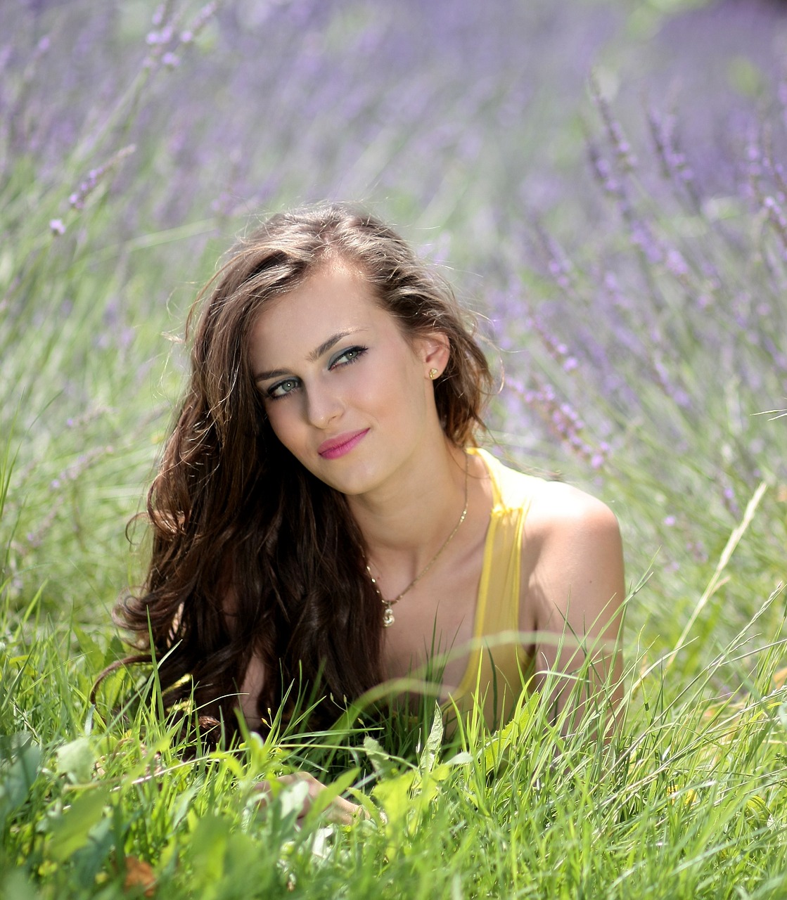 girl lavender flowers free photo