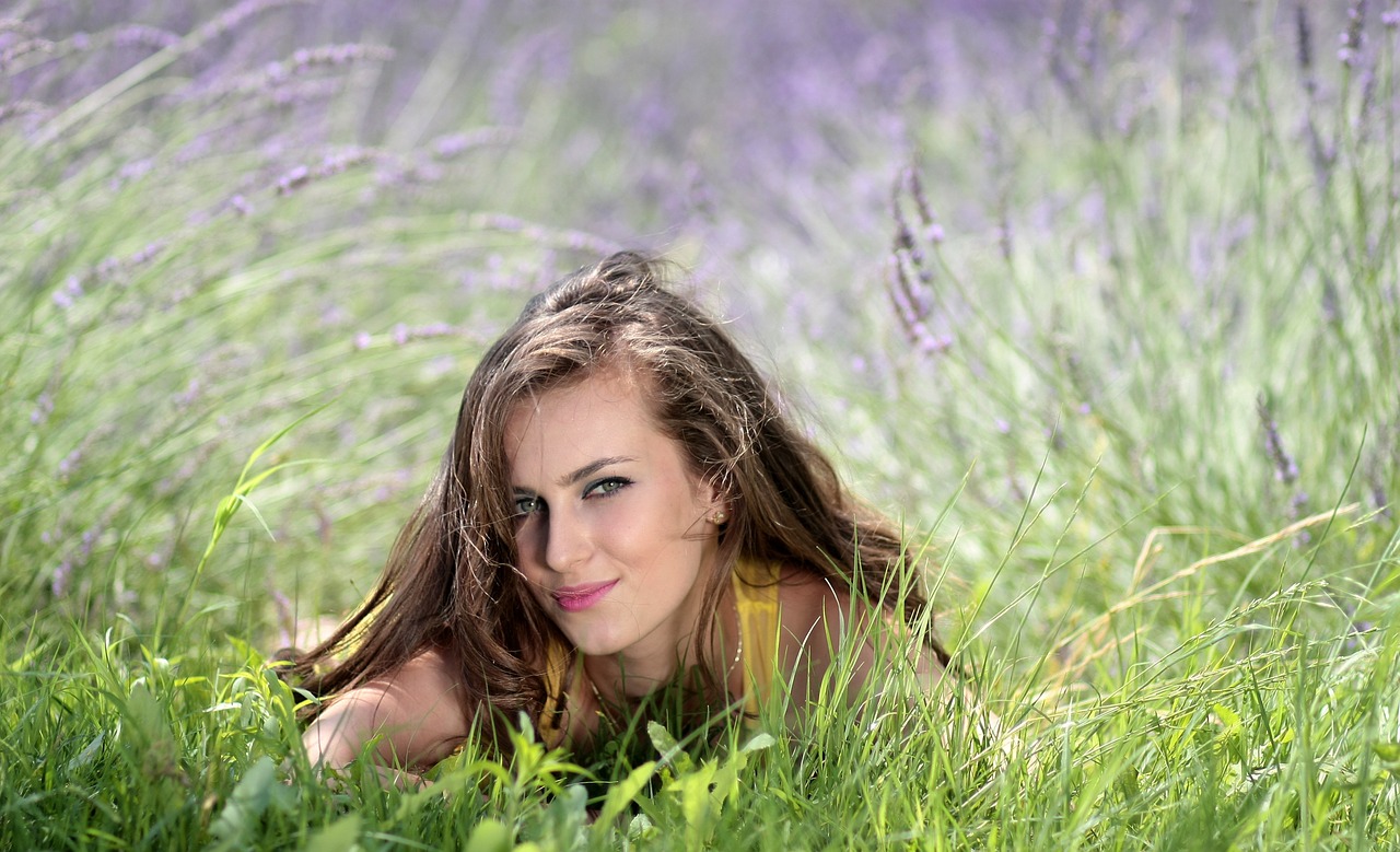 girl lavender flowers free photo