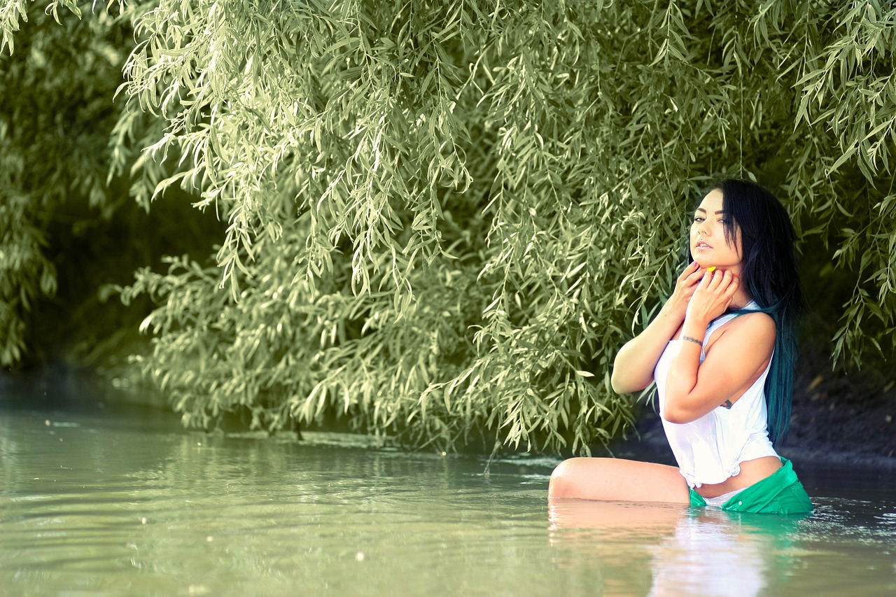 girl water vegetation free photo