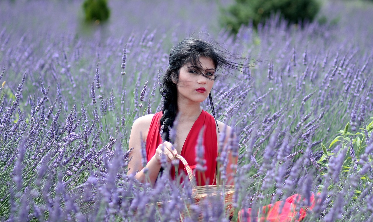 girl lavender flowers free photo