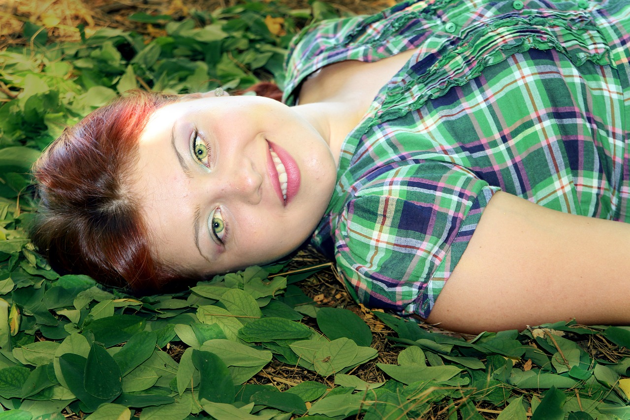 girl green eyes leaves free photo