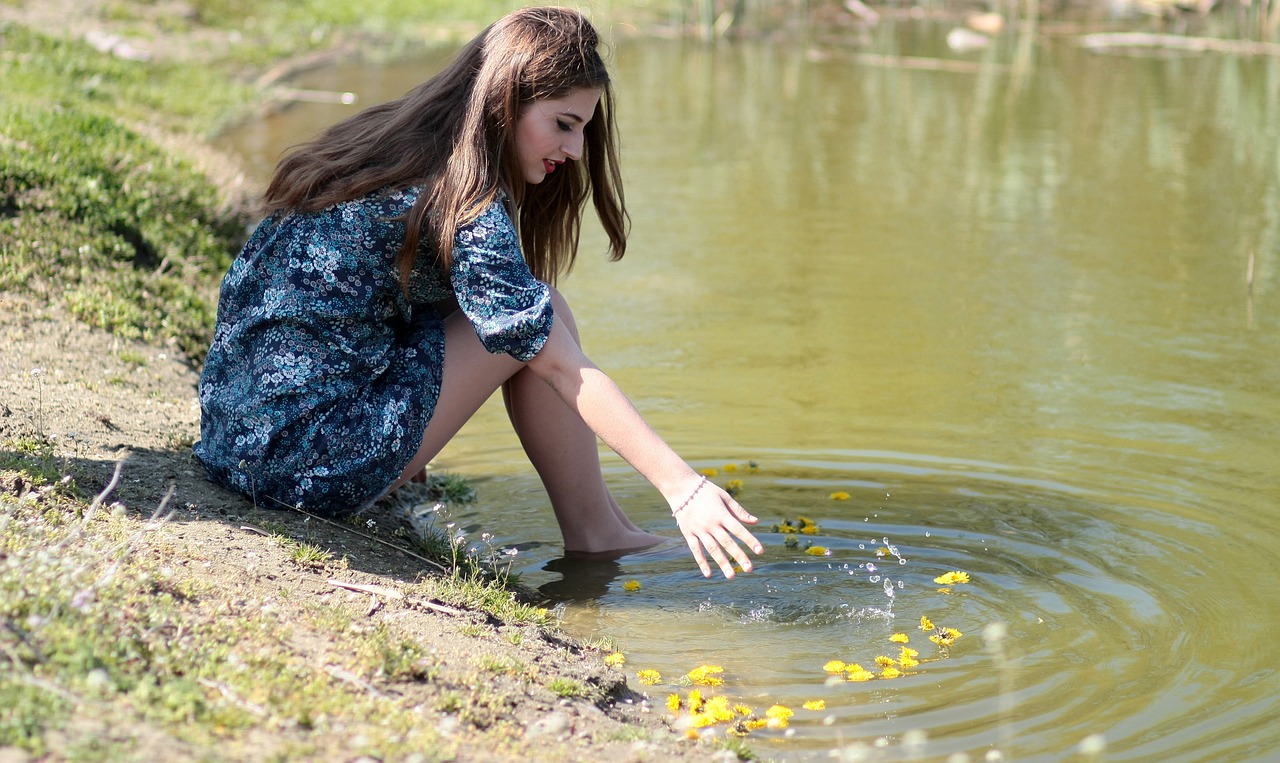 girl water flowers free photo