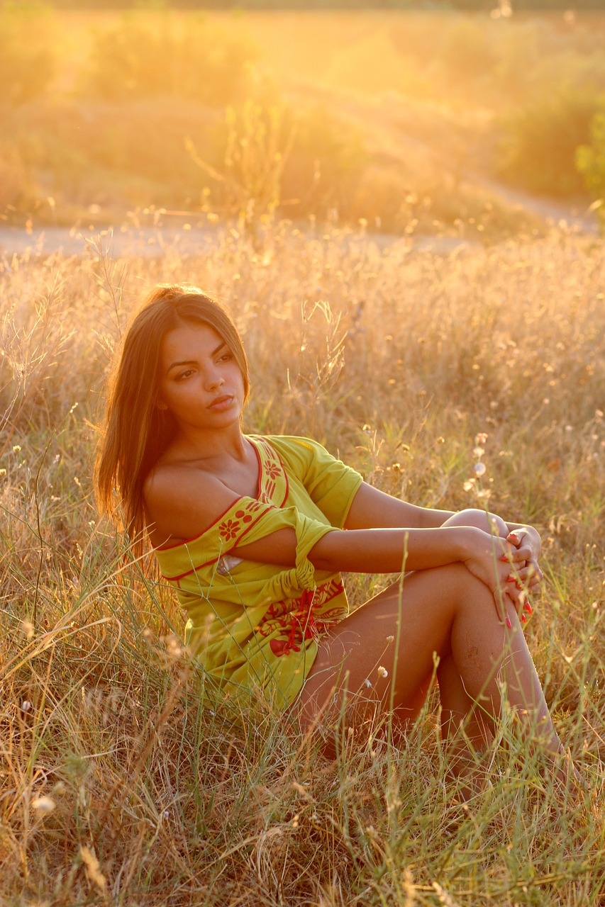 girl grass sunset free photo