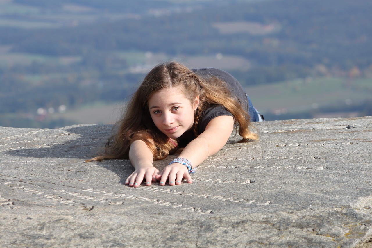 girl mountain abyss free photo