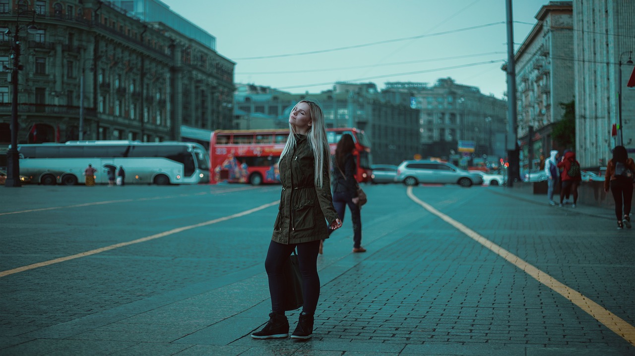 girl red bus moscow free photo