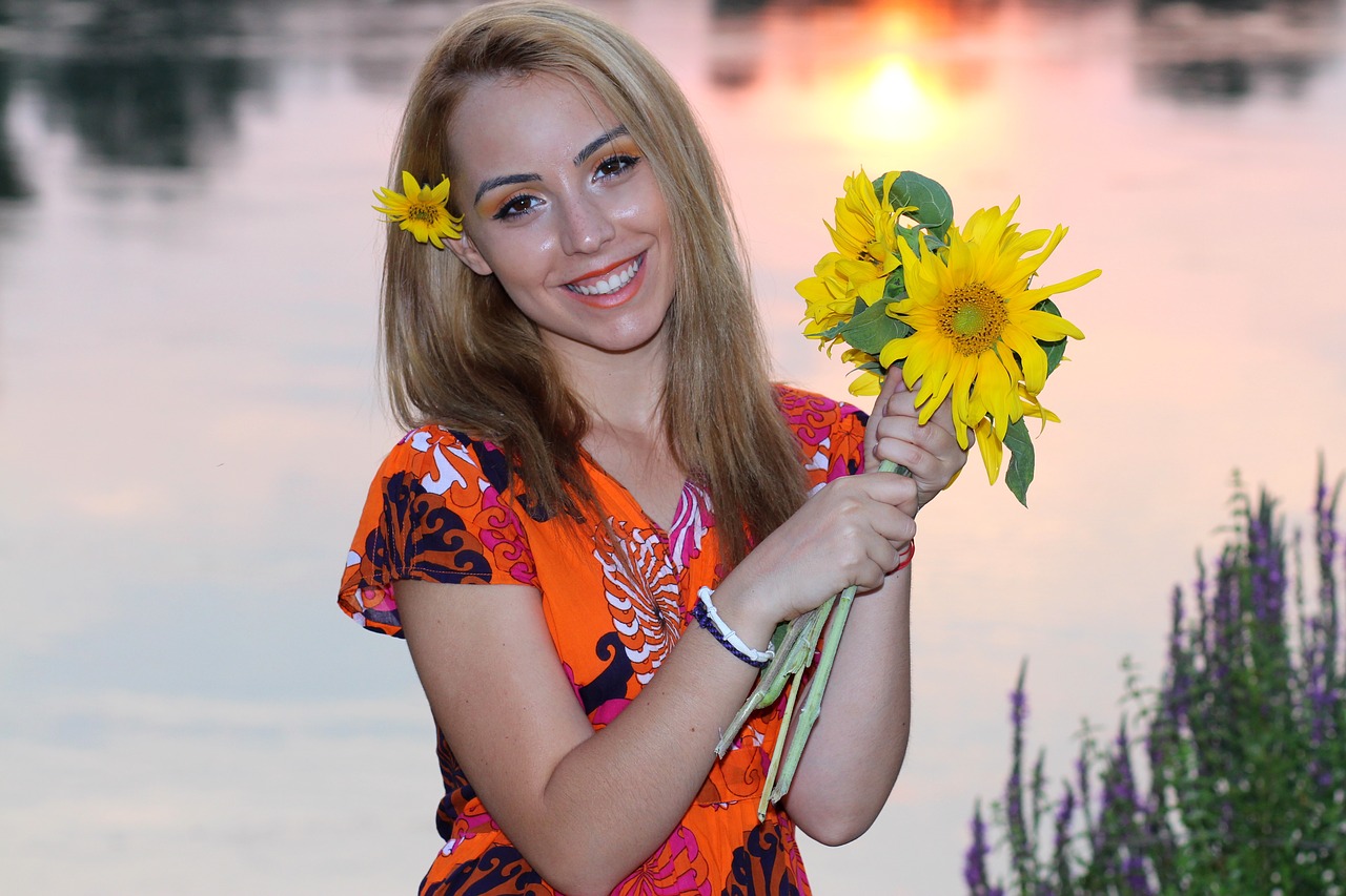 girl sunset sunflower free photo
