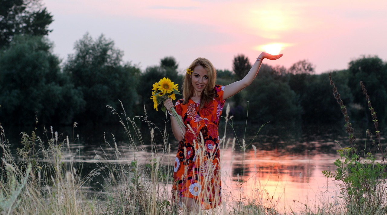 girl sunset sunflower free photo