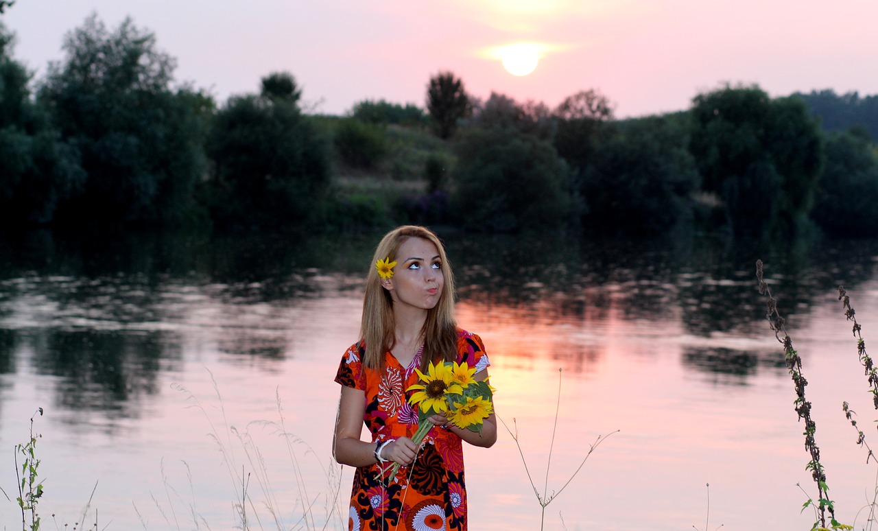 girl sunset sunflower free photo