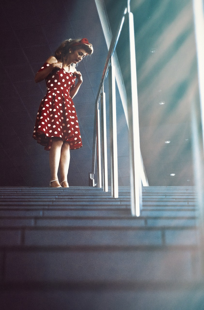 girl pin-up girl stairs free photo