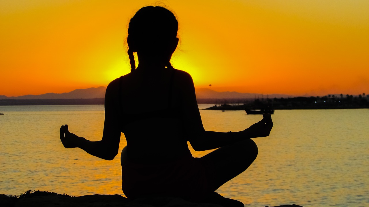 girl sunset meditation free photo