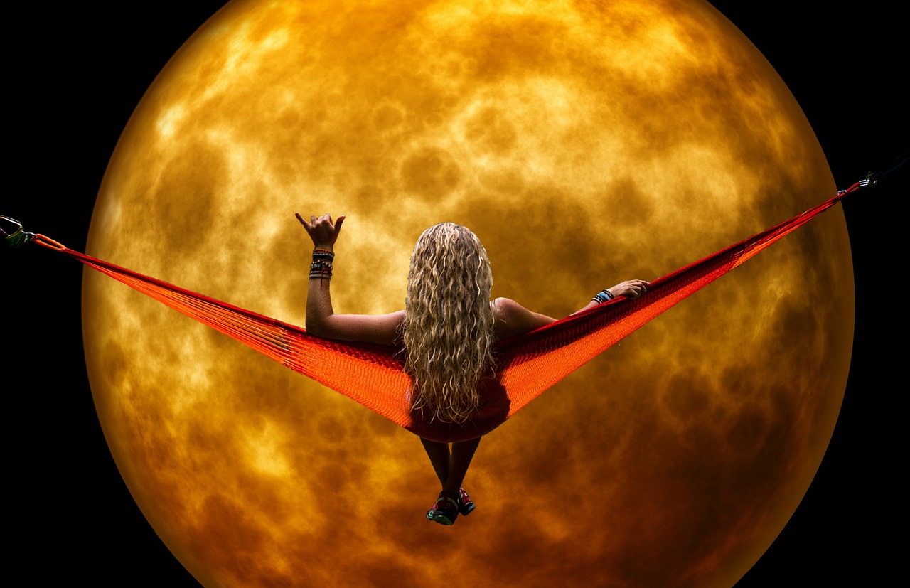 girl hammock moon free photo