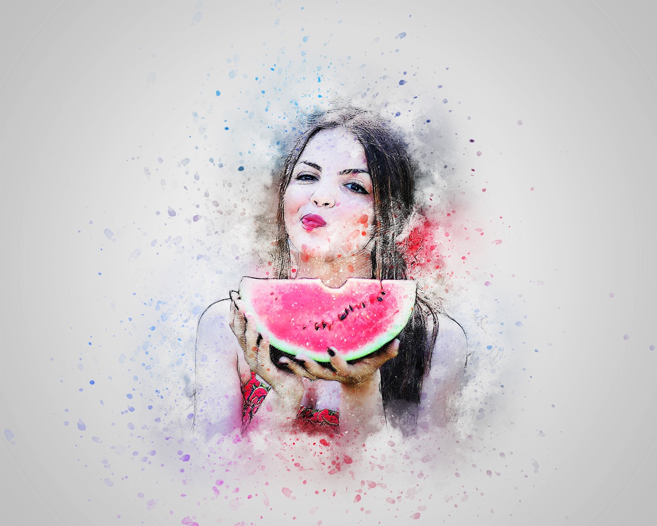 girl watermelon eating free photo