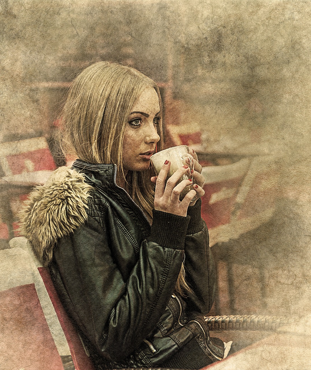 girl drinking coffee terrace free photo