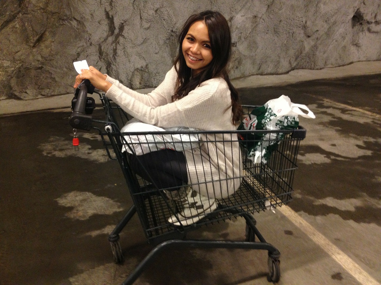girl fun shopping cart free photo