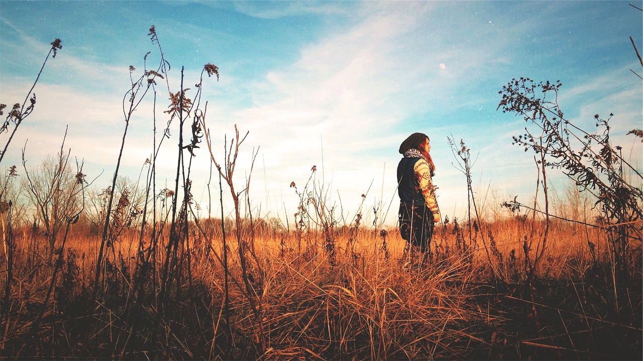 girl field plants free photo