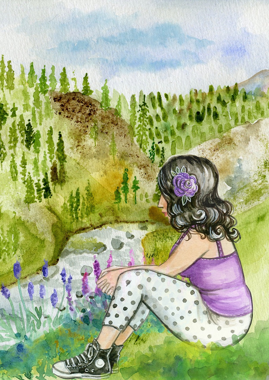 girl watercolor scenic free photo