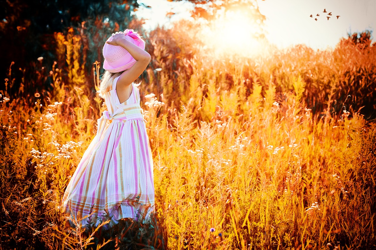 girl sunset birds free photo