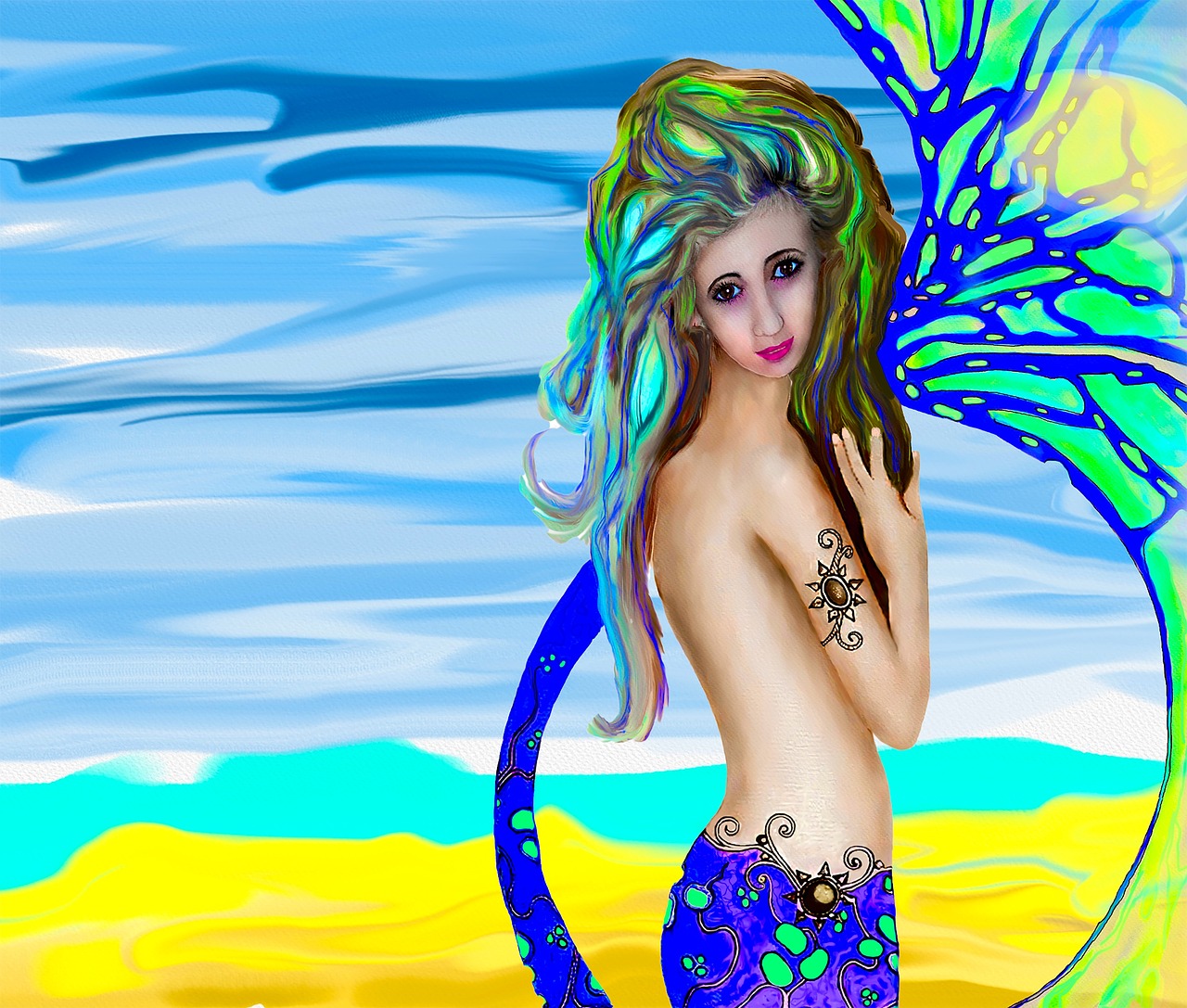 girl fantasy art mermaid painting free photo