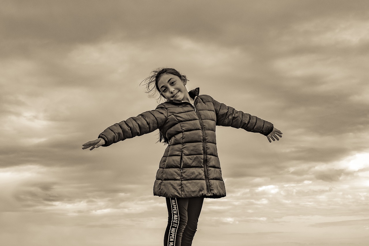 girl sky clouds free photo