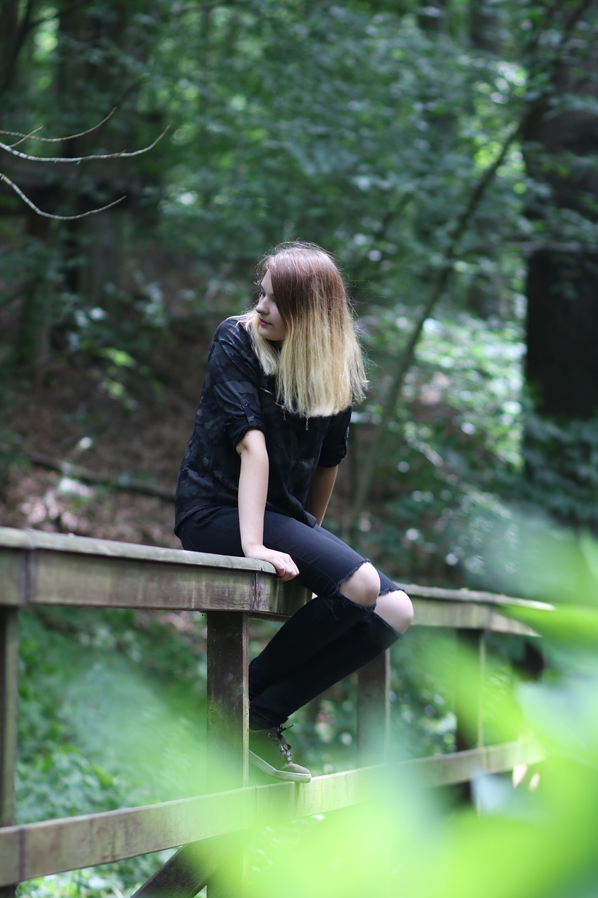 girl  bridge  sitting free photo