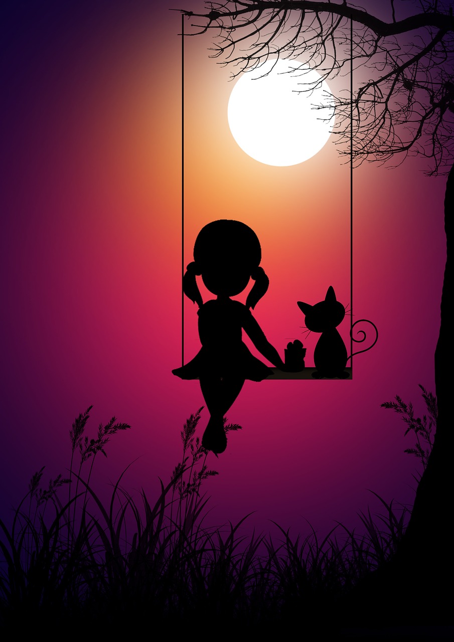 girl  moon  cat free photo