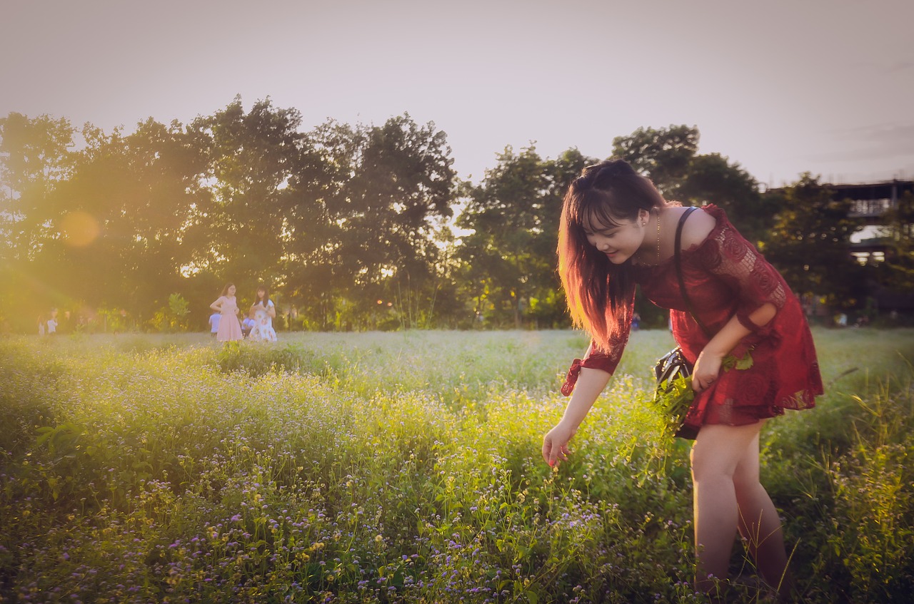 girl  beautiful  picking flowers free photo