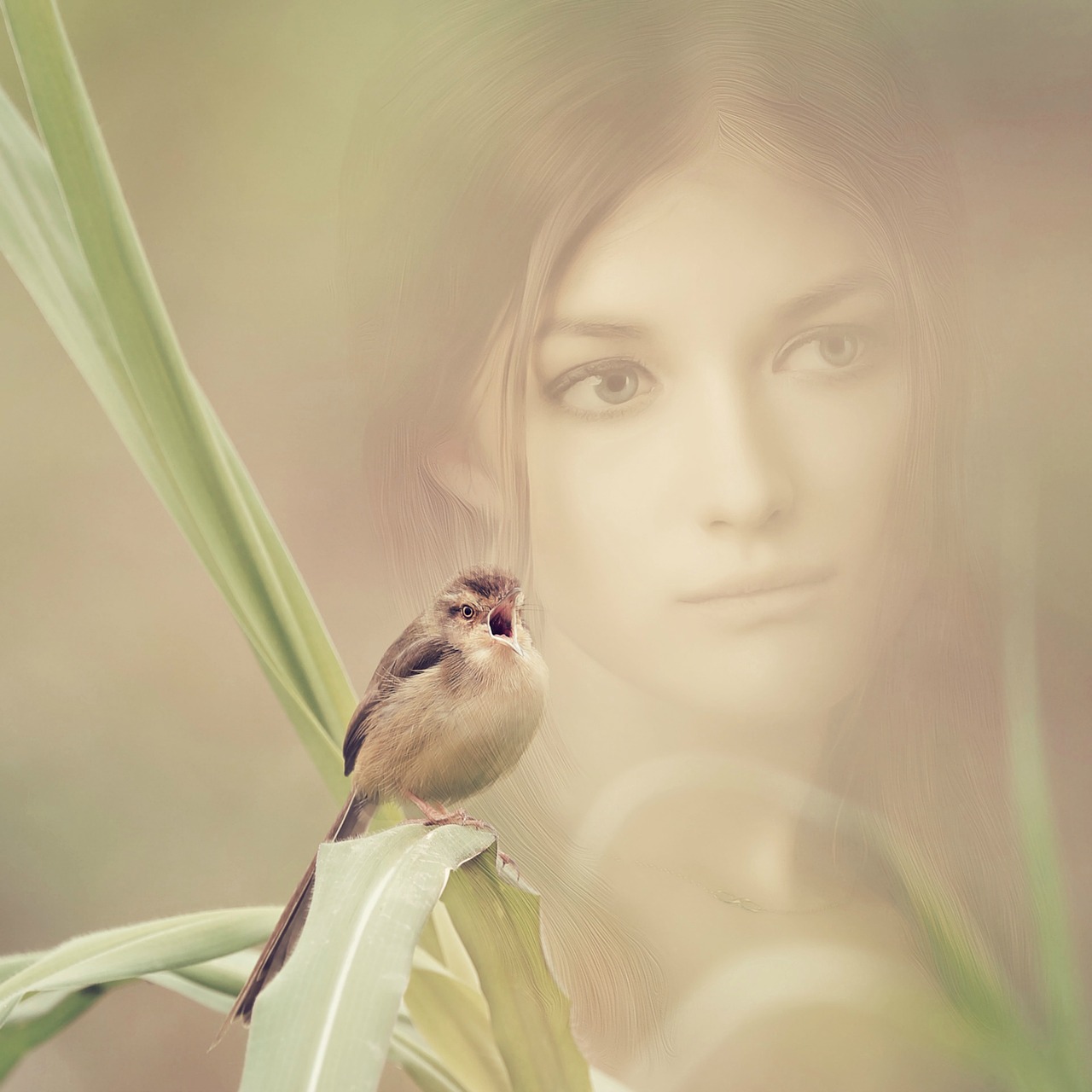 girl  background  bird free photo