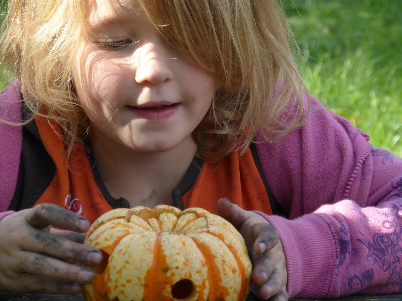 girl play pumpkin free photo