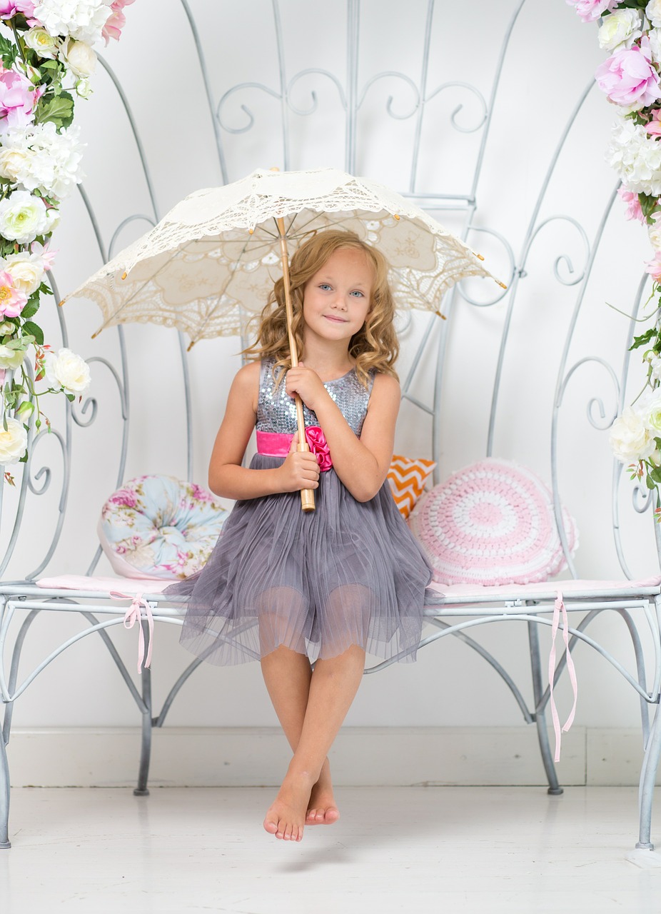 girl umbrella bench free photo