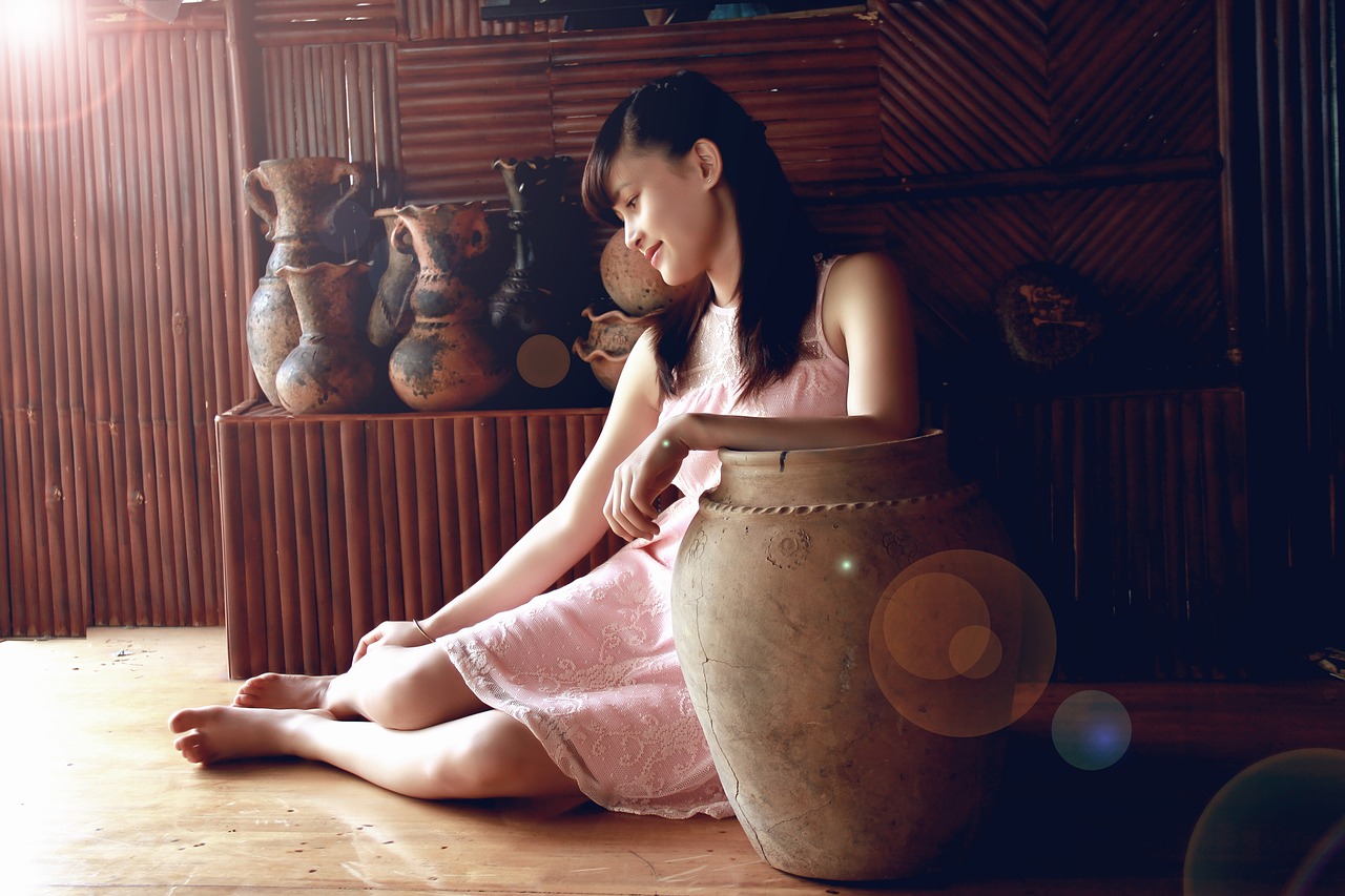 girl ceramic vase sunny free photo