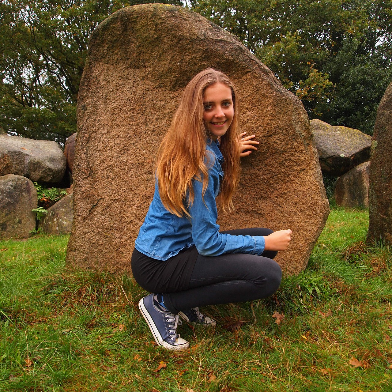 girl curl up stone free photo