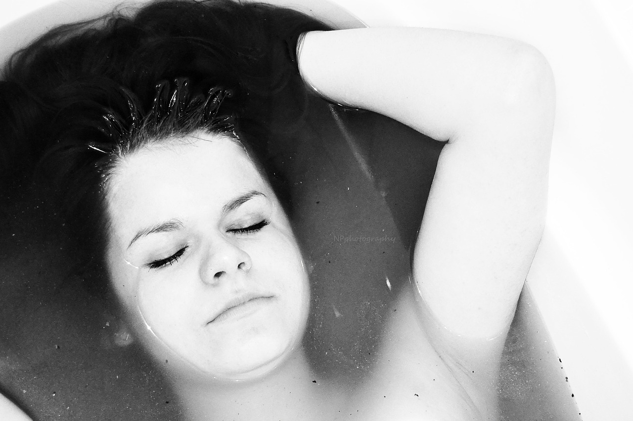 girl bath black and white free photo