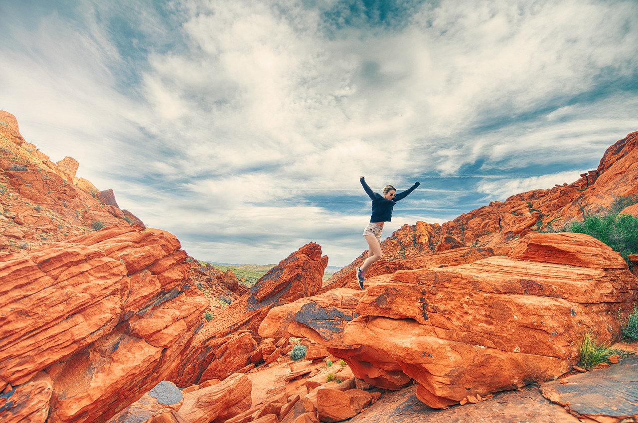 girl hiking jumping free photo