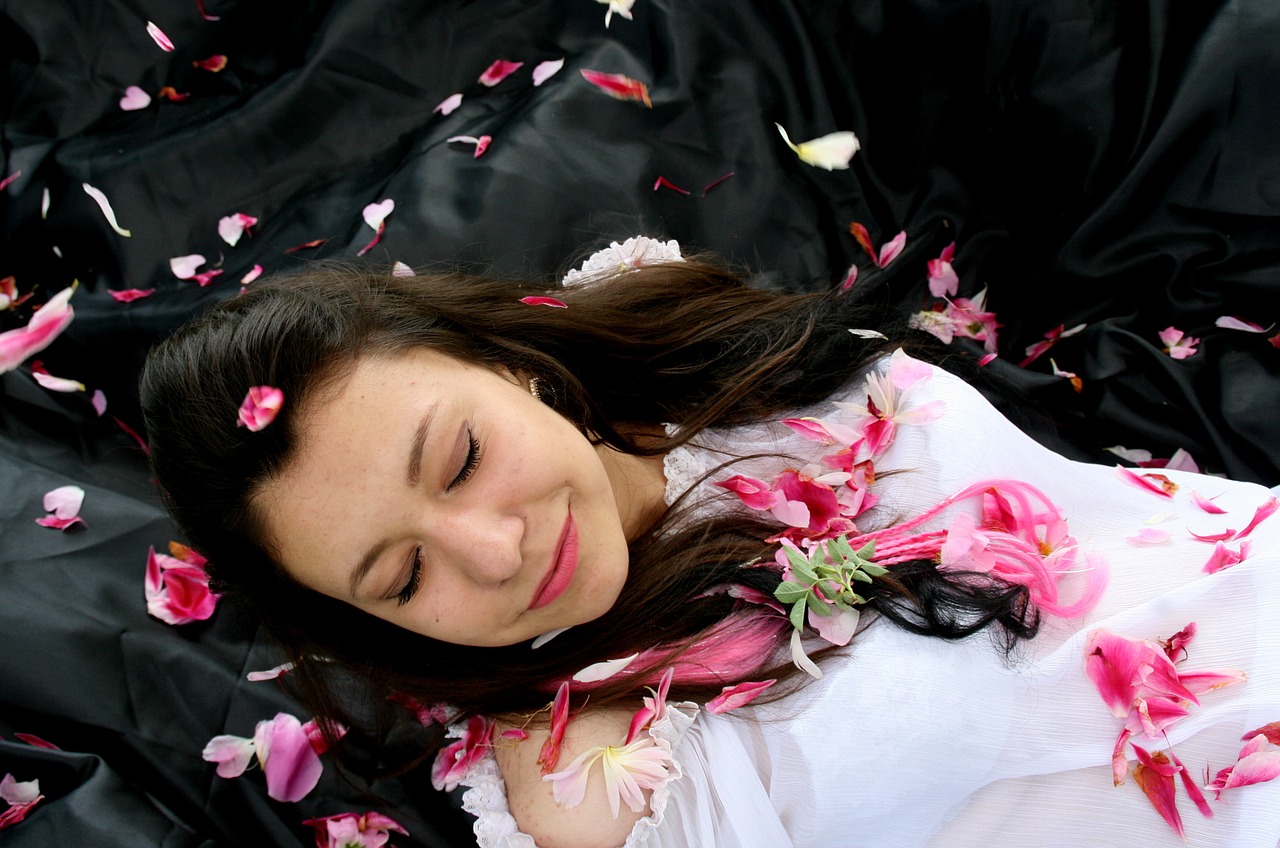 girl portrait petals free photo