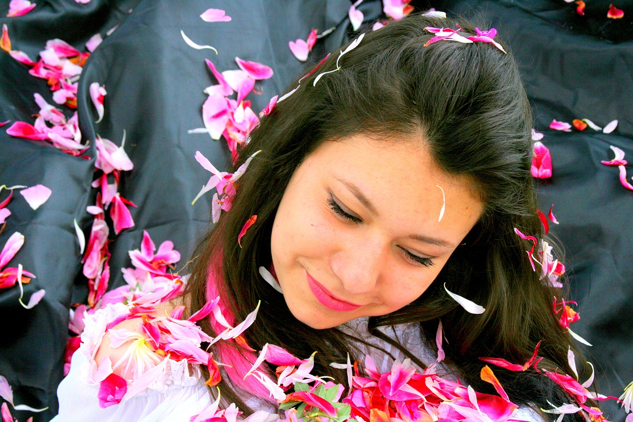 girl portrait petals free photo