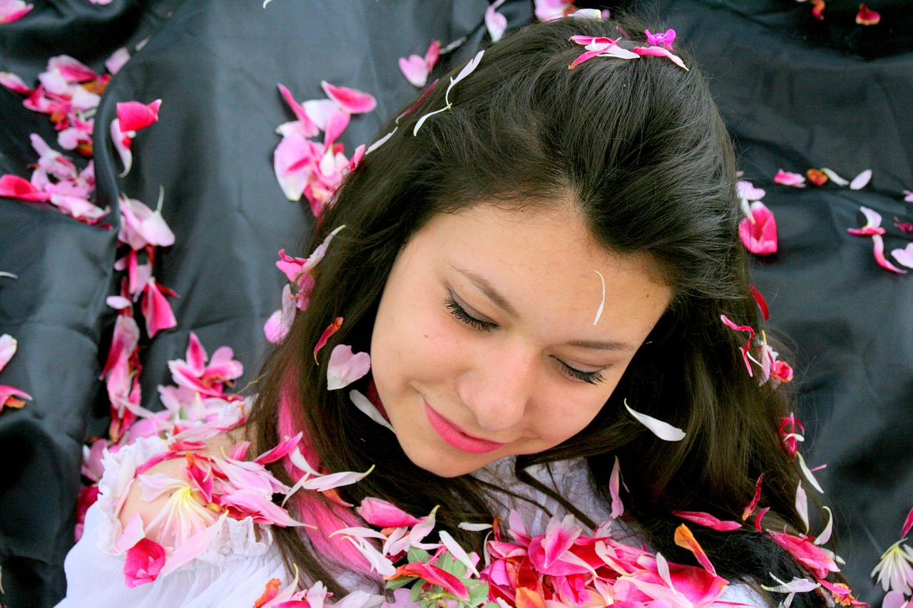 girl portrait petals free photo