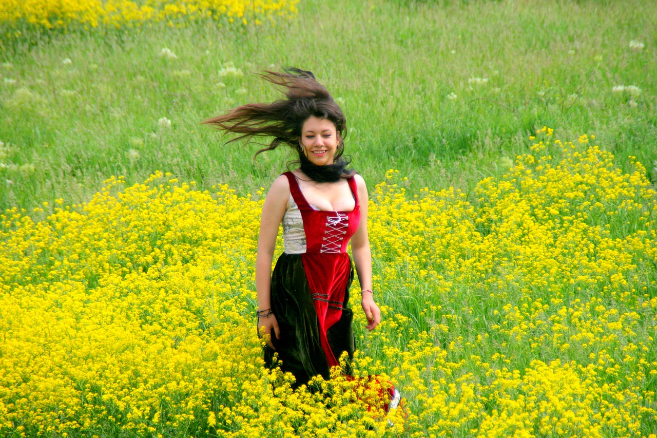 girl flowers yellow free photo