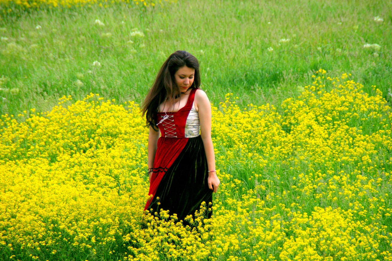 girl flowers yellow free photo