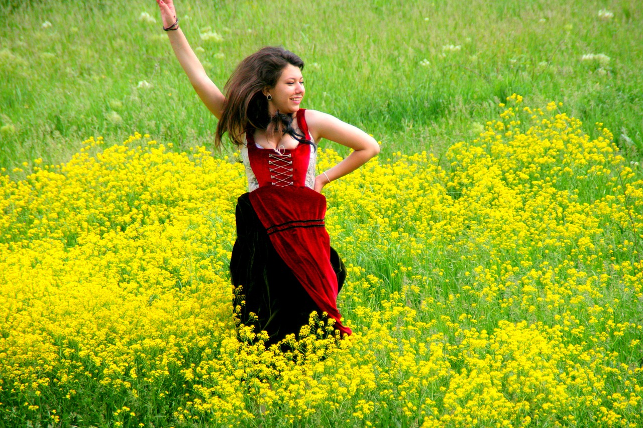 girl flowers yellow free photo