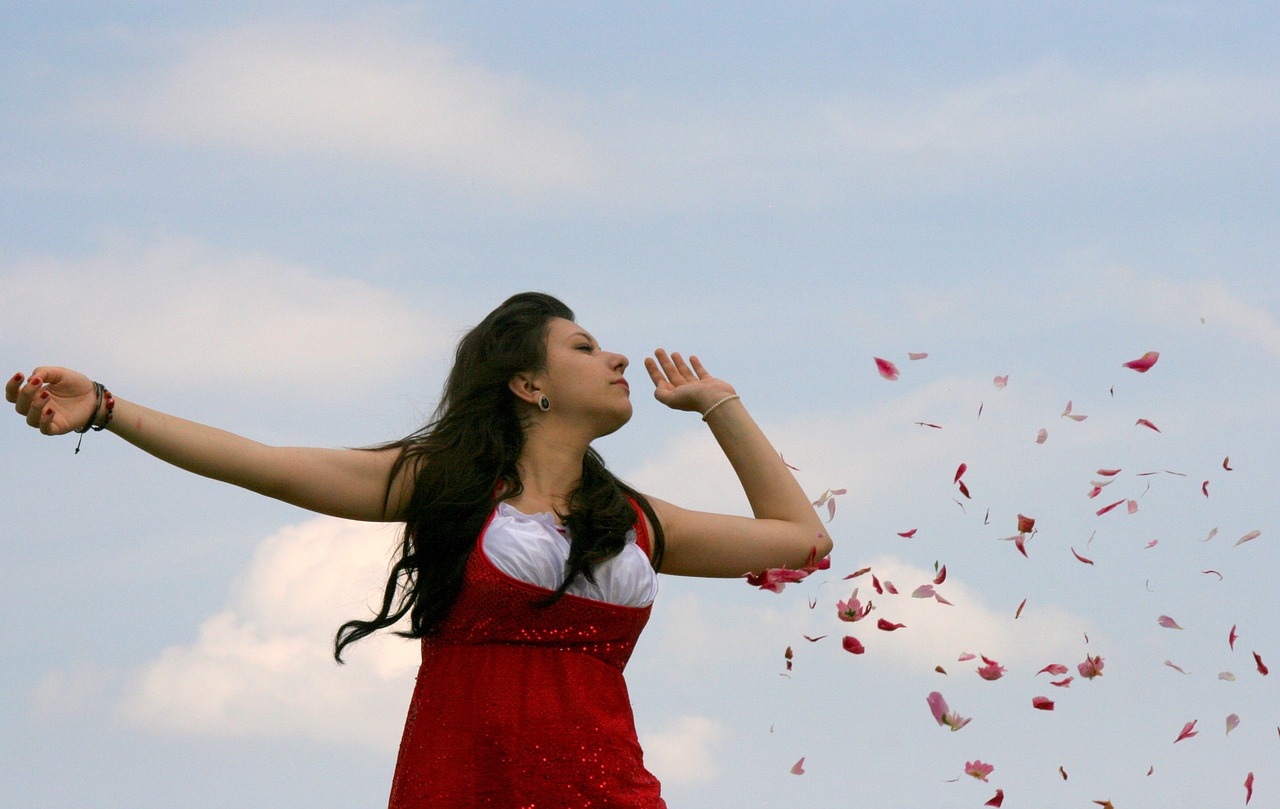 girl petals flight free photo