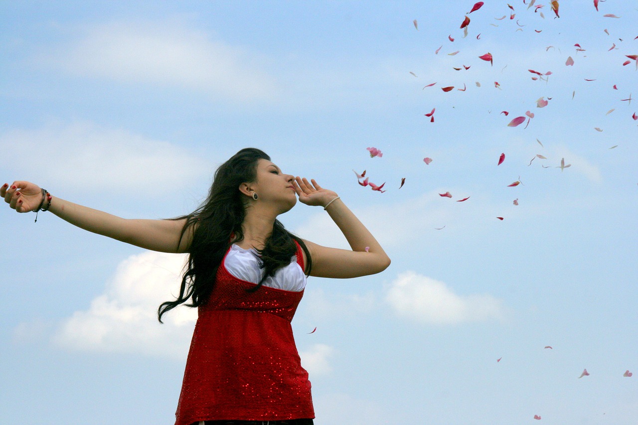 girl petals flight free photo