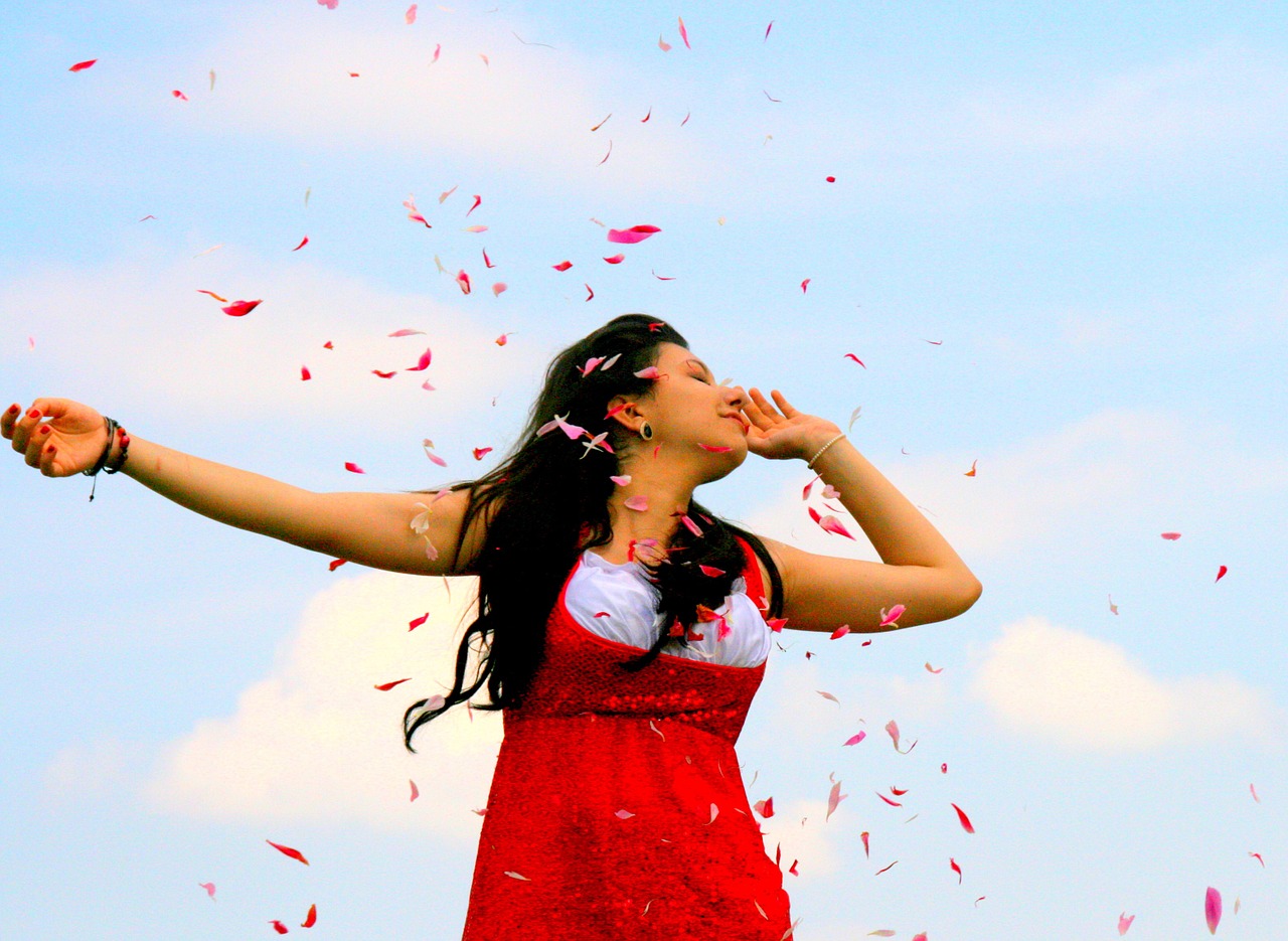 girl petals flight free photo