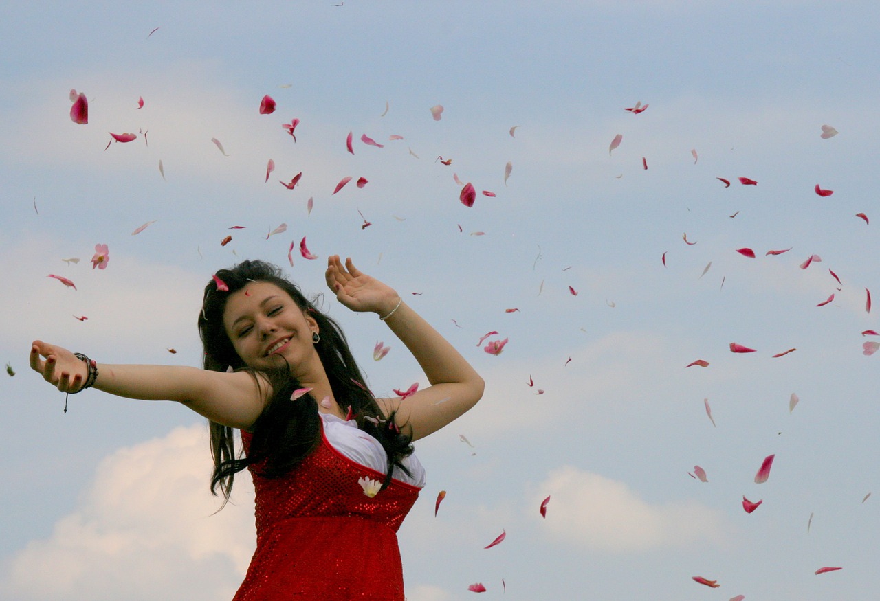 girl petals flight free photo