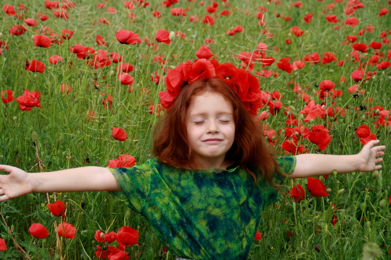 girl poppies red free photo