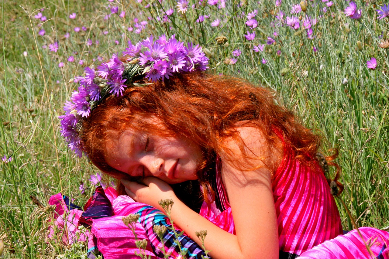 girl wreath red hair free photo